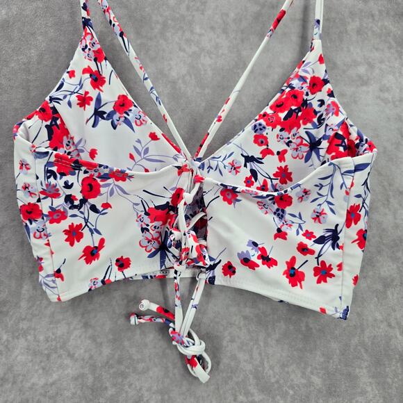 White Purple Floral Crisscross String Padded Swimwear Bikini Top L Large - Picture 6 of 7